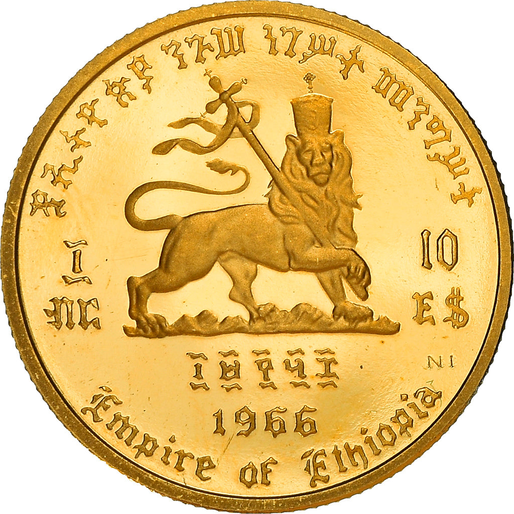 Coin, Ethiopia, Haile Selassie, 10 Dollars, 1966, Proof, MS(64), Gold, KM:38