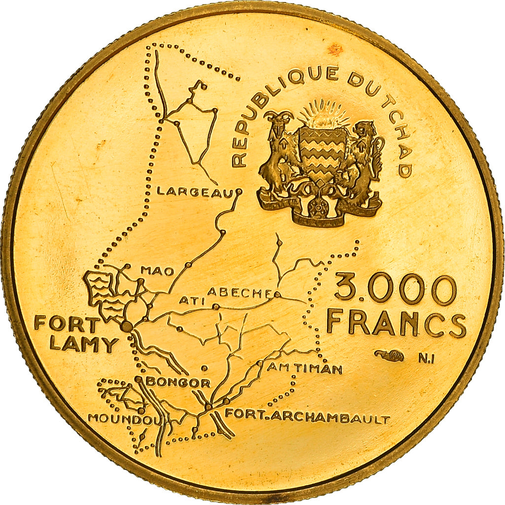 Coin, Chad, Gouverneur Éboué, 3000 Francs, Undated (1970), Paris, Proof