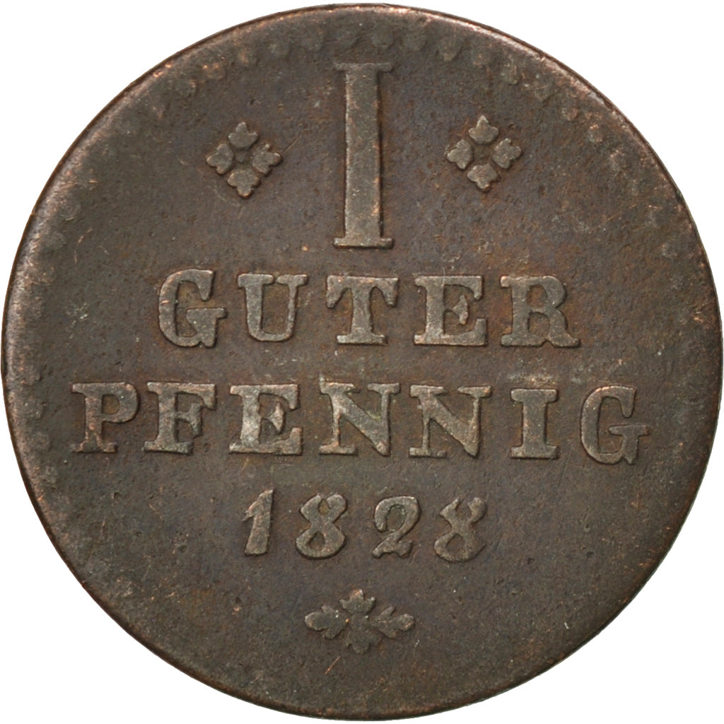 Coin, German States, SCHAUMBURG-HESSEN, Wilhelm II, Pfennig, 1828, VF(30-35)