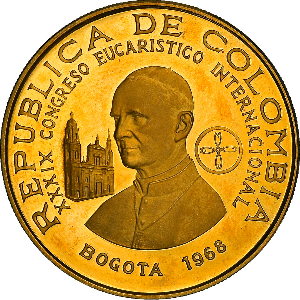 Moneda, Colombia, 500 Pesos, 1968, Bogota, Proof, SC, Oro, KM:234