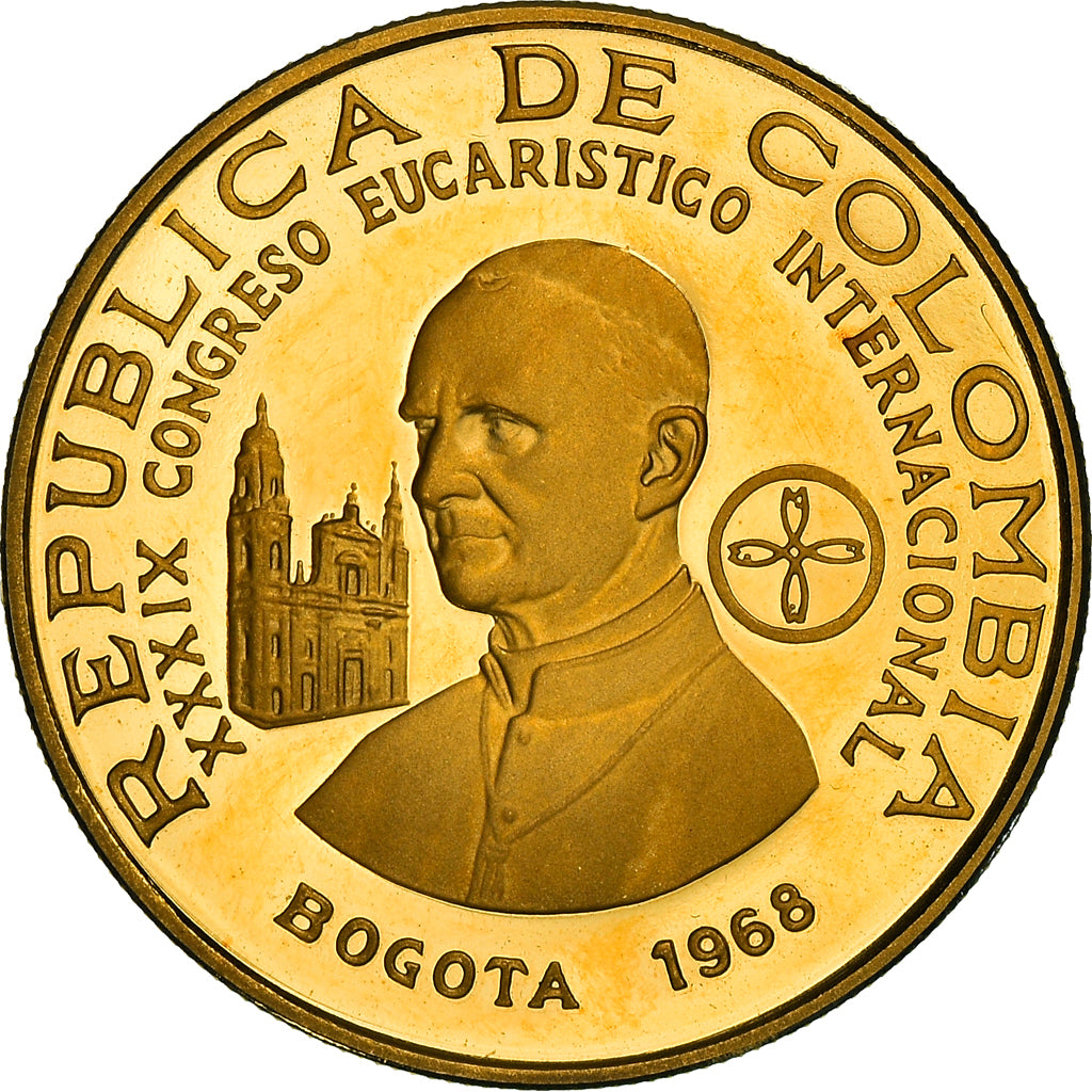 Munten, Colombia, 300 Pesos, 1968, Bogota, Proof, UNC-, Goud, KM:233