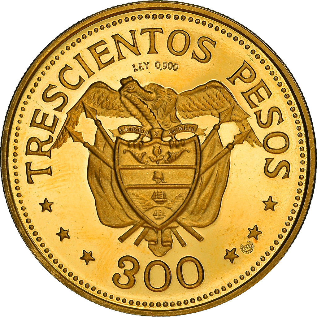 Munten, Colombia, 300 Pesos, 1968, Bogota, Proof, UNC-, Goud, KM:233
