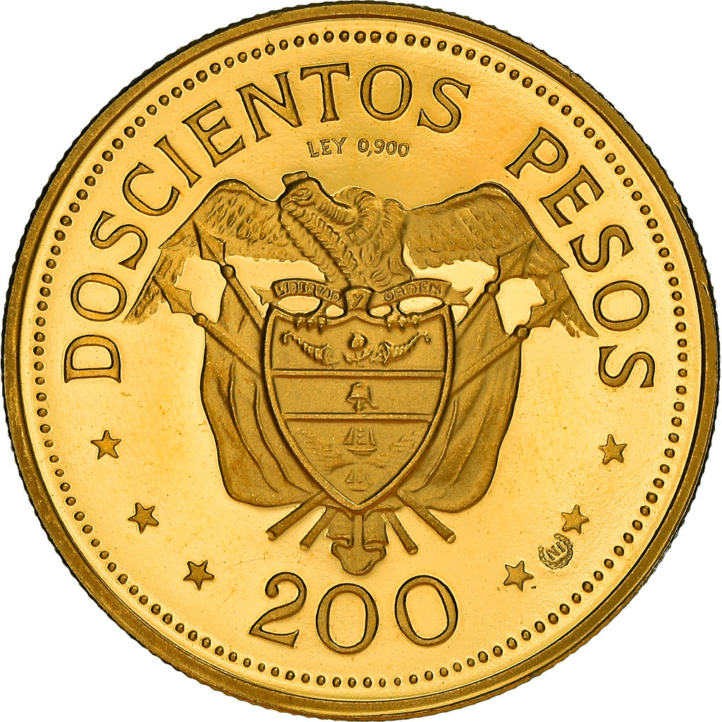 Coin, Colombia, 200 Pesos, 1968, Bogota, Proof, MS(64), Gold, KM:232