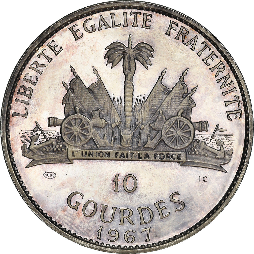Moneta, Haiti, Toussaint Louverture, 10 Gourdes, 1967, Proof, SPL, Argento