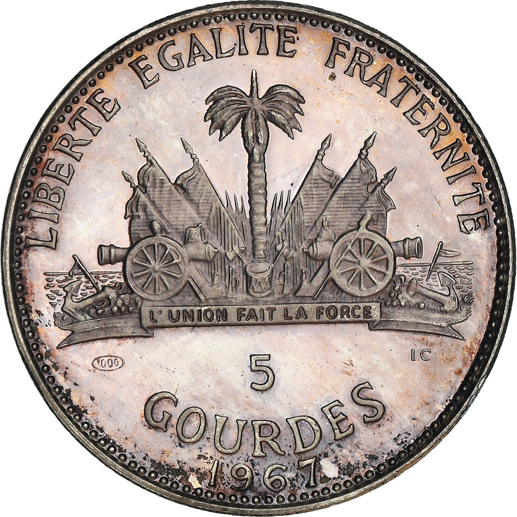 Coin, Haiti, Hispaniola, 5 Gourdes, 1967, Proof, MS(63), Silver, KM:64.1