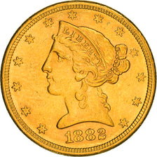 Moeda, Estados Unidos da América, Coronet Head, $5, Half Eagle, 1882, U.S.