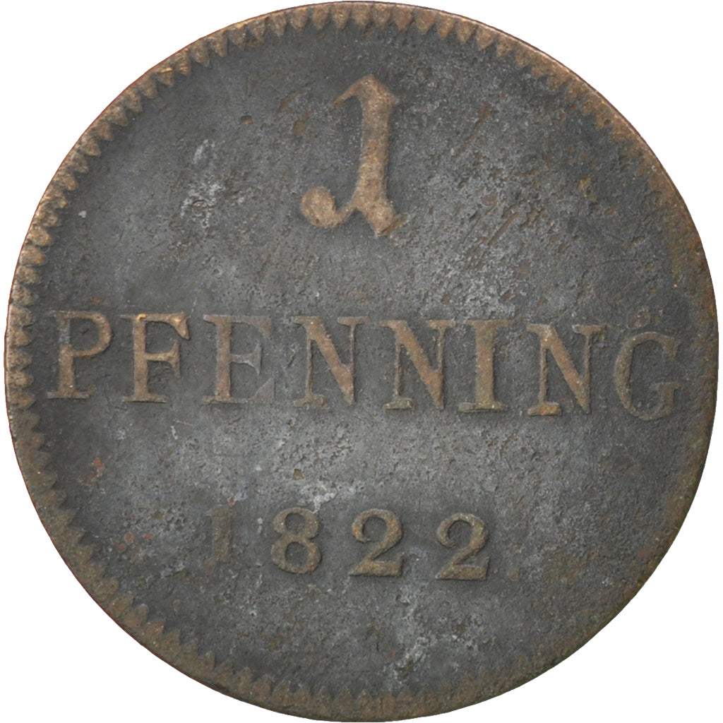 GERMAN STATES, Pfennig, 1822, KM #Tn13, VF(20-25), Copper, 1.43