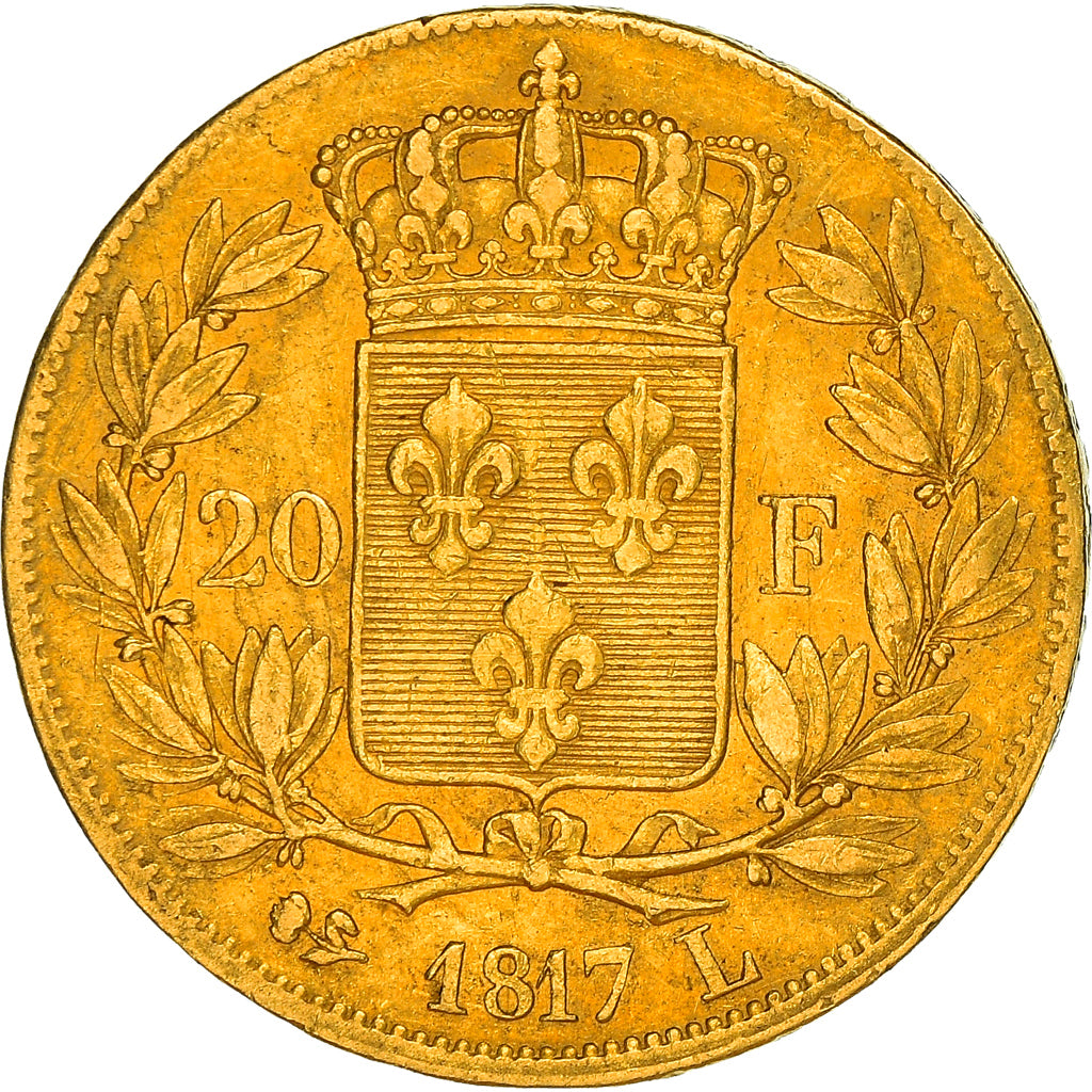 Moneda, Francia, Louis XVIII, 20 Francs, 1817, Bayonne, MBC, Oro, KM:712.5, Le