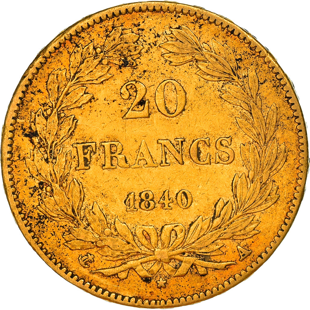 Moneda, Francia, Louis-Philippe, 20 Francs, 1840, Paris, MBC, Oro, KM:750.1, Le