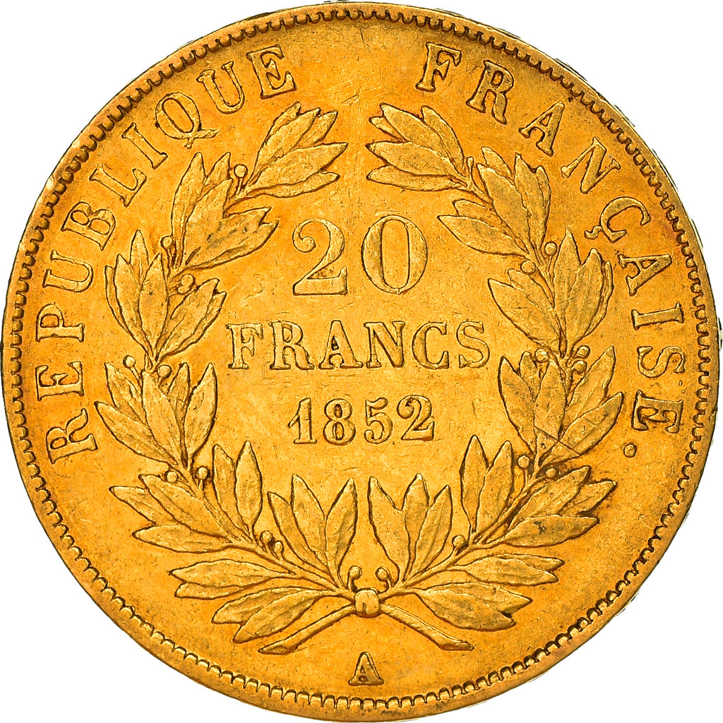 Moneta, Francia, Napoleon III, 20 Francs, 1852, Paris, BB+, Oro, KM:774, Le