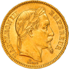 Moneda, Francia, Napoleon III, 20 Francs, 1866, Strasbourg, EBC+, Oro, KM:801.2