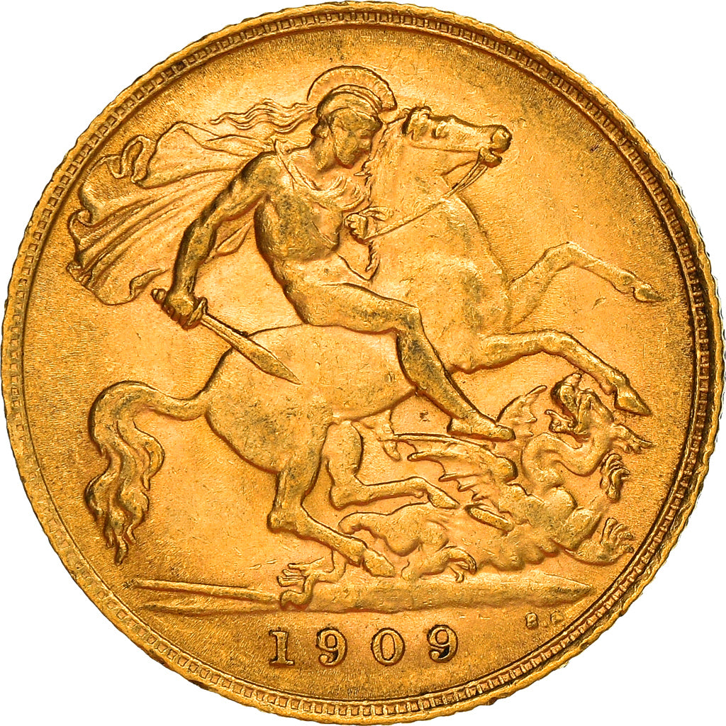 Coin, Great Britain, Edward VII, 1/2 Sovereign, 1909, AU(55-58), Gold, KM:804