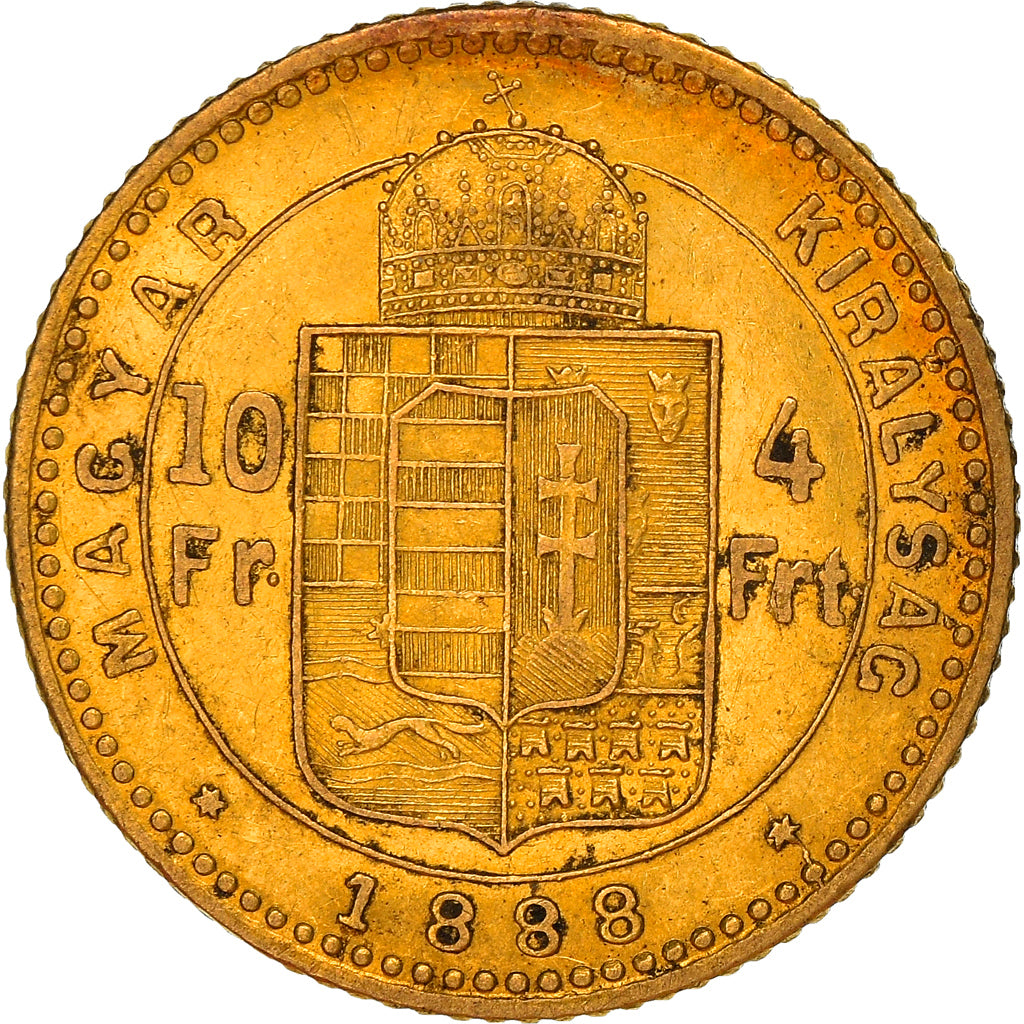 Coin, Hungary, Franz Joseph I, 4 Forint 10 Francs, 1888, Kremnitz, AU(55-58)