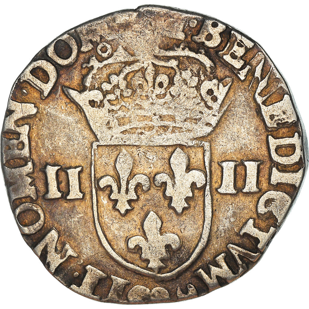 Moneda, Francia, Henri III, 1/4 d'écu à la croix de face, 1586, Rennes, BC+