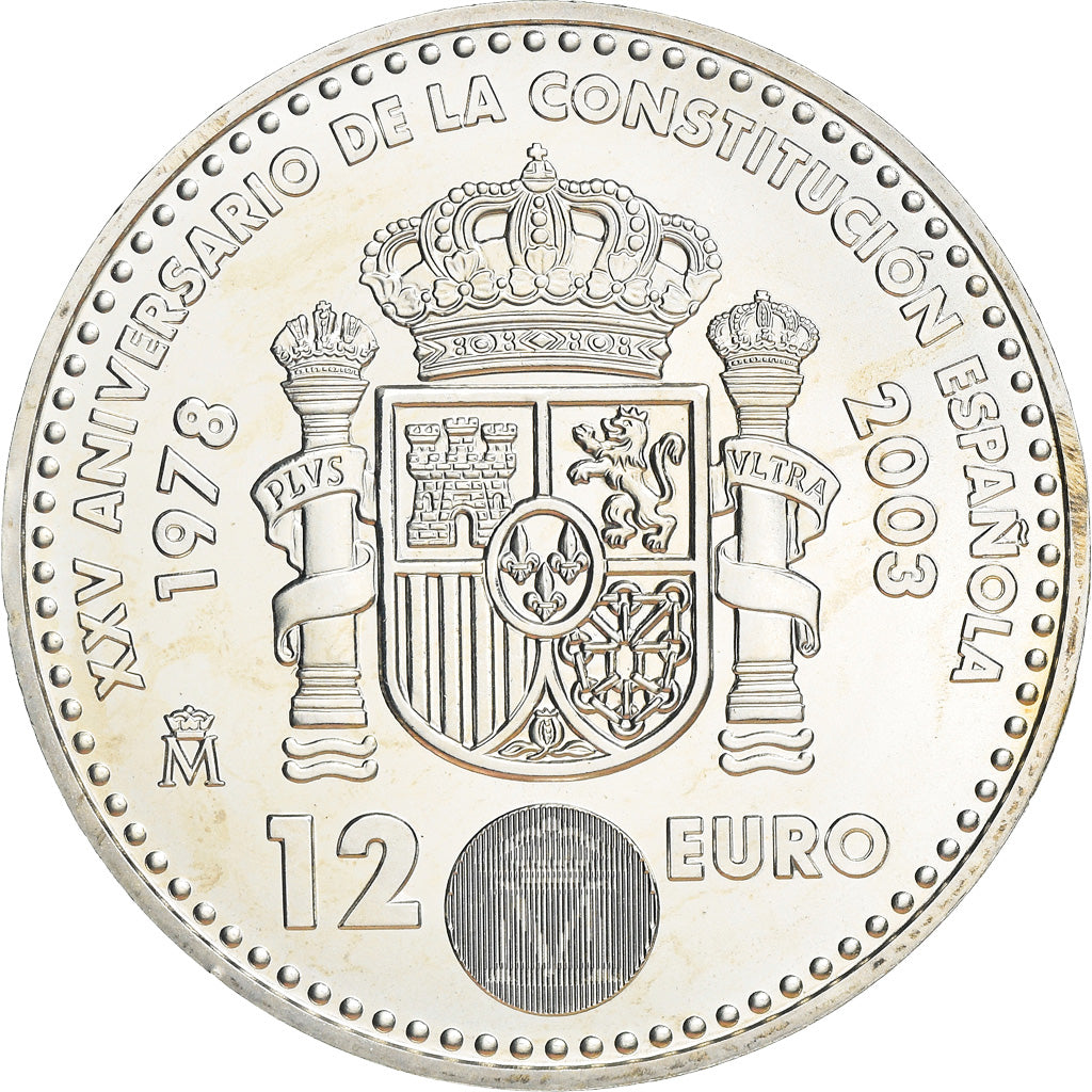 Spagna, 12 Euro, 25th Anniversary of Constitution, 2003, Madrid, FDC, Argento