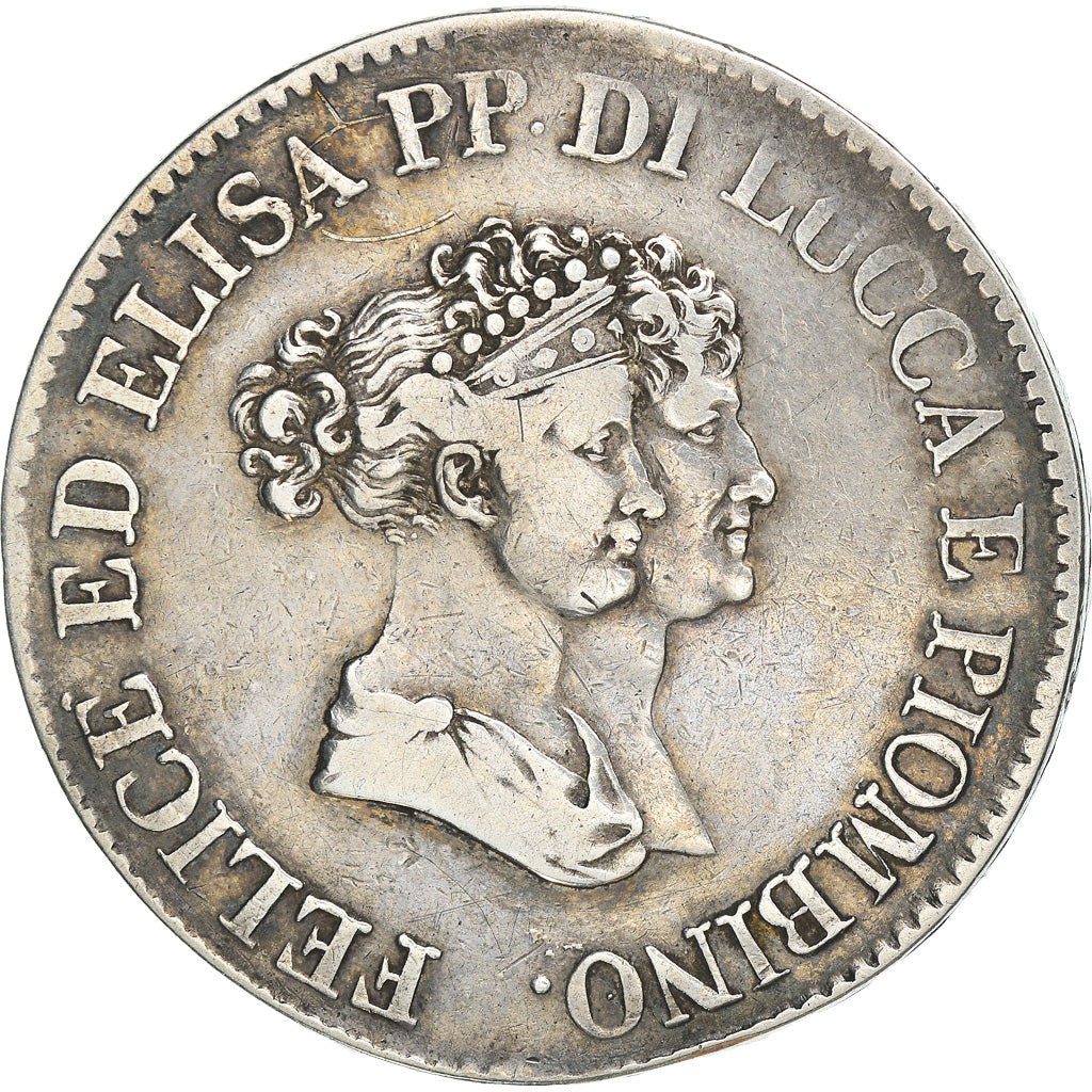 Münze, Italien Staaten, LUCCA, Felix and Elisa, 5 Franchi, 1805, Firenze, S+