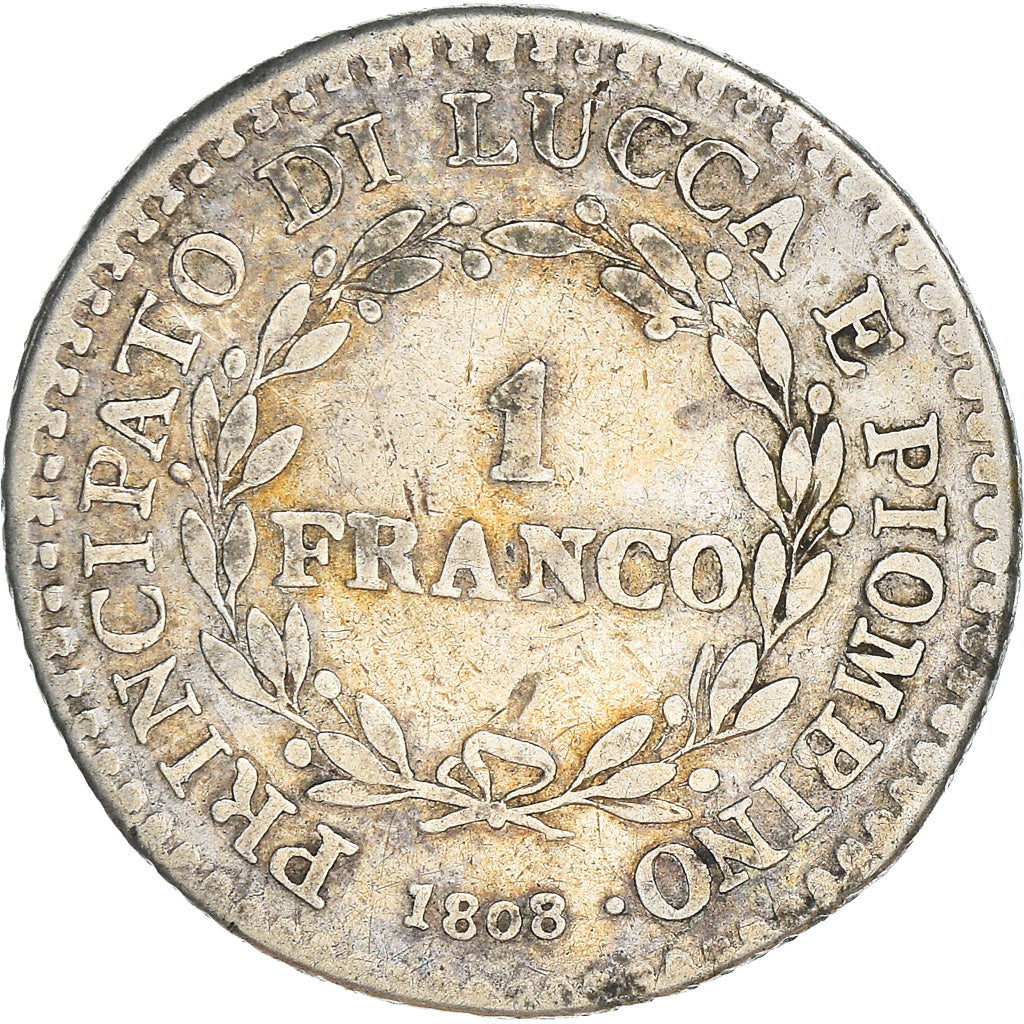 Coin, ITALIAN STATES, LUCCA, Franco, 1808, Firenze, VF(30-35), Silver, KM:23