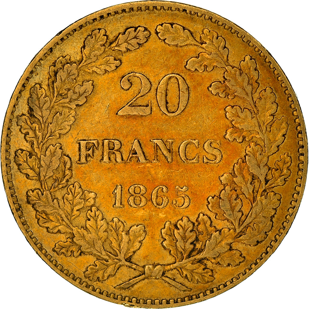 Moneta, Belgio, Leopold I, 20 Francs, 1865, BB, Oro, KM:23