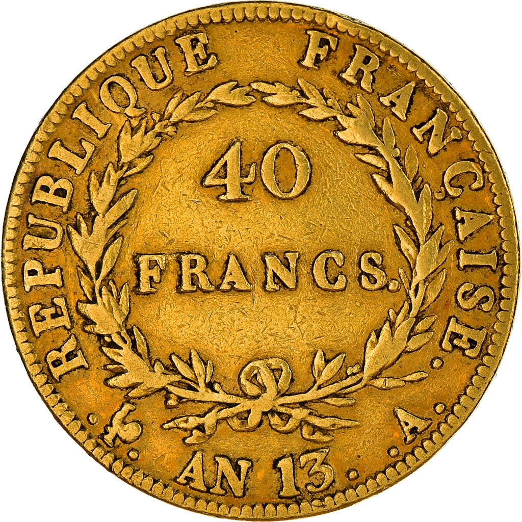 Moneta, Francia, Napoléon I, 40 Francs, AN 13, Paris, MB+, Oro, KM:664.1, Le