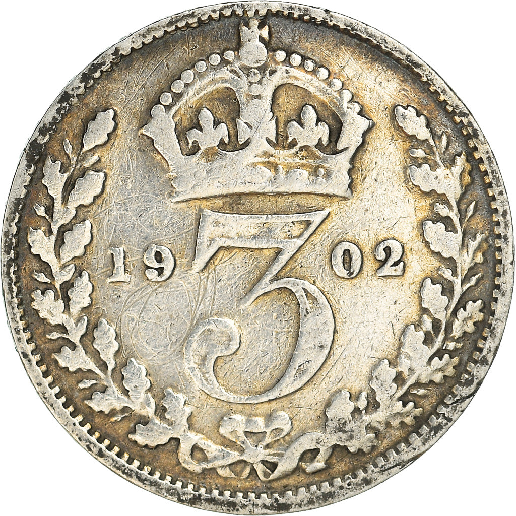 Coin, Great Britain, Edward VII, 3 Pence, 1902, EF(40-45), Silver, KM:797.1