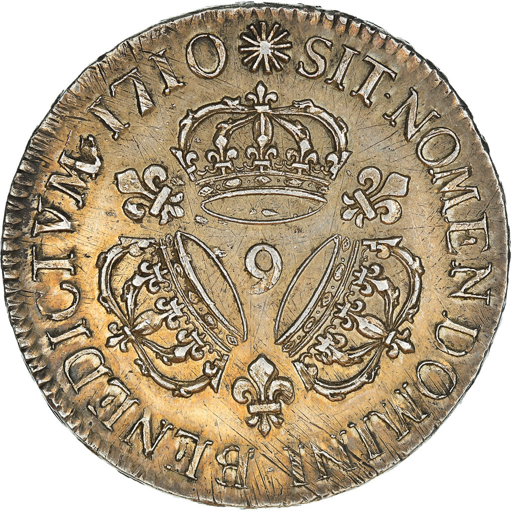 Moneta, Francia, Louis XIV, Écu aux 3 couronnes, Ecu, 1710, Rennes, BB+