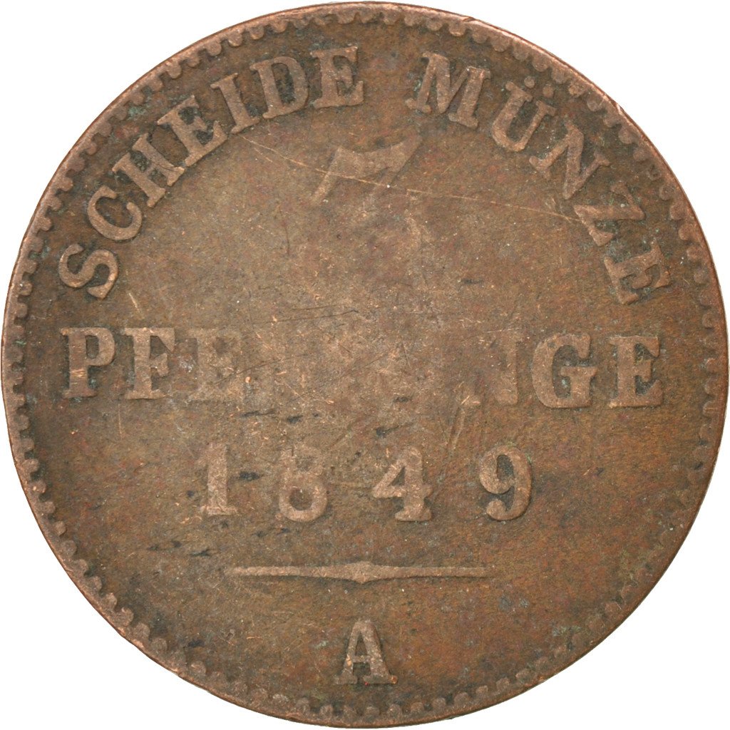 GERMAN STATES, 3 Pfennig, 1849, Berlin, KM #453, F(12-15), Copper, 23.5, 4.20