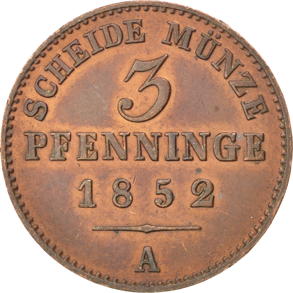 Monnaie, Etats allemands, PRUSSIA, Friedrich Wilhelm IV, 3 Pfennig, 1852