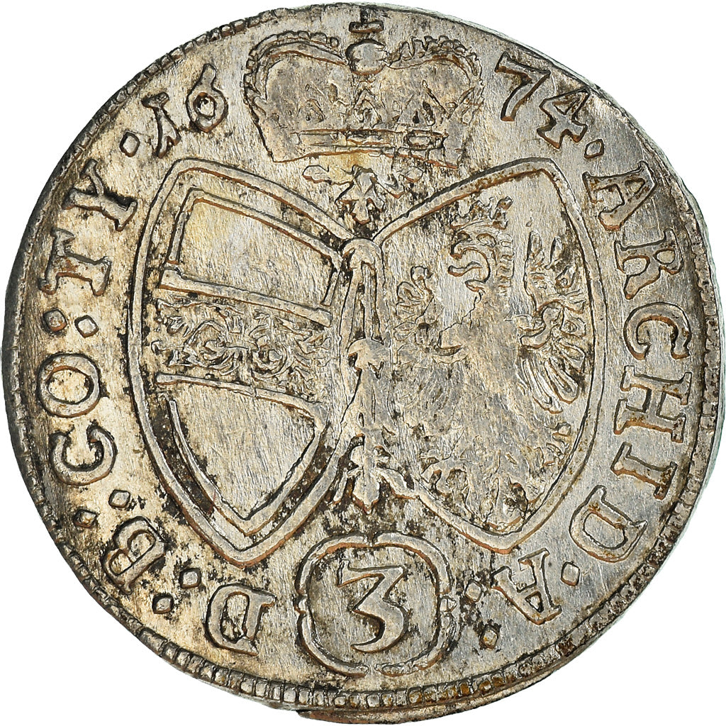 Moneta, Austria, Leopold I, 3 Kreuzer, 1674, Hall, AU(55-58), Srebro, KM:1245