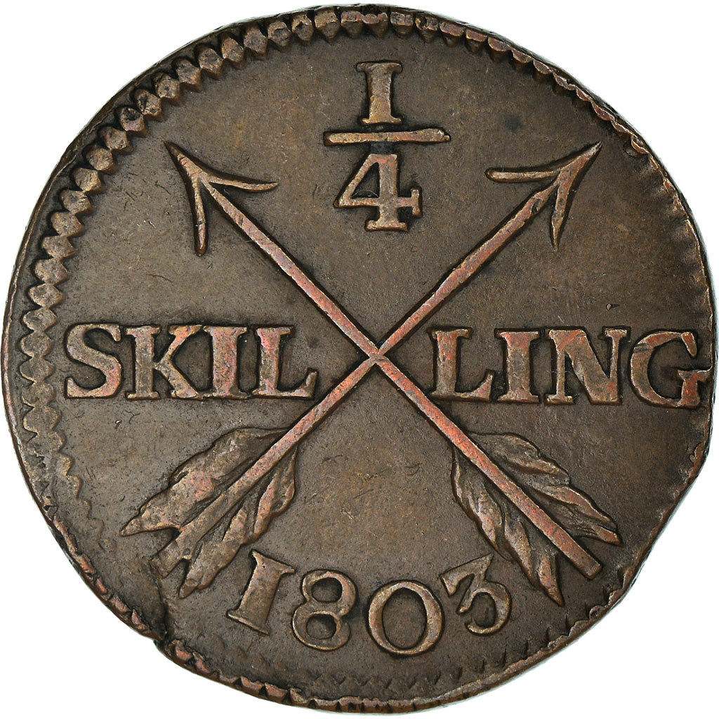 Coin, Sweden, Gustaf IV Adolf, 1/4 Skilling, 1803, EF(40-45), Copper, KM:564