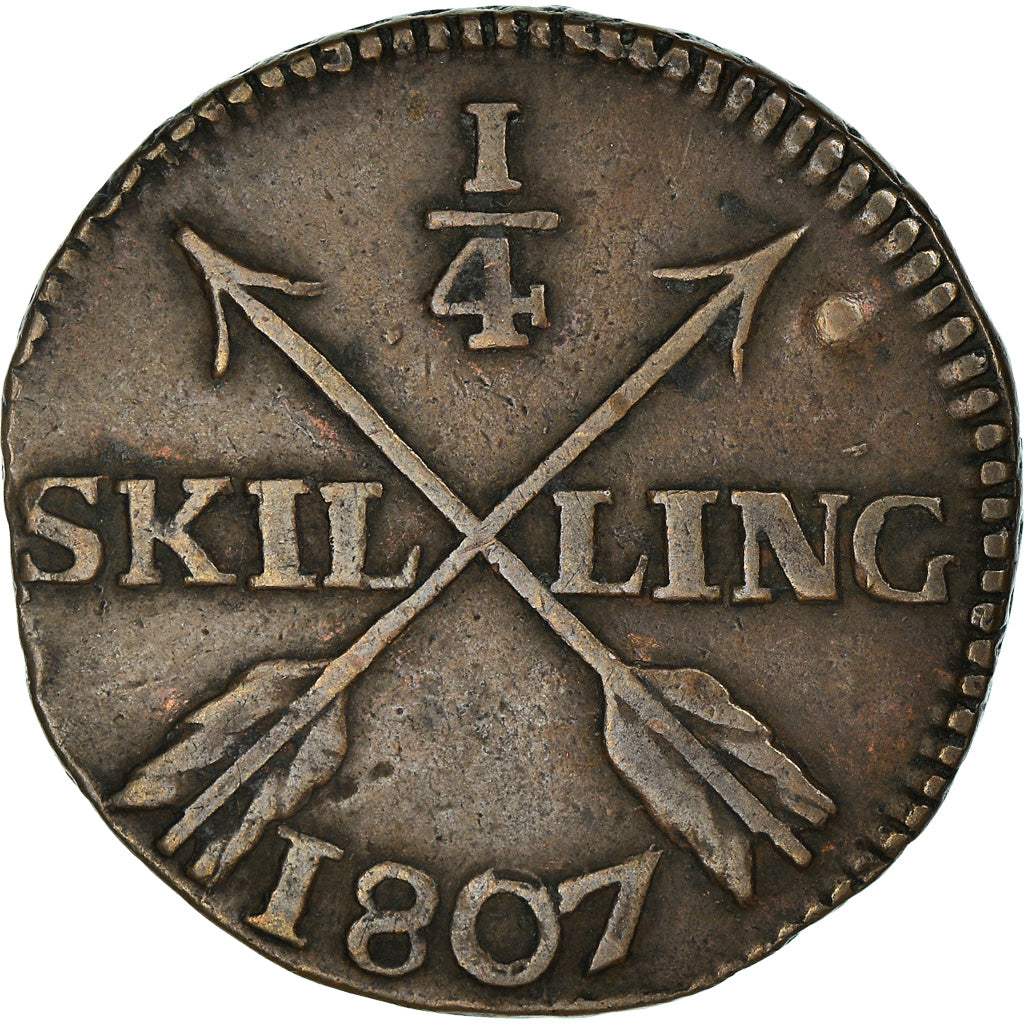 Coin, Sweden, Gustaf IV Adolf, 1/4 Skilling, 1807, EF(40-45), Copper, KM:564
