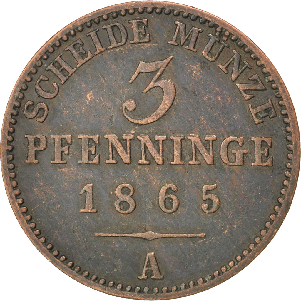 Moneta, Stati tedeschi, PRUSSIA, Wilhelm I, 3 Pfennig, 1865, Berlin, BB, Rame