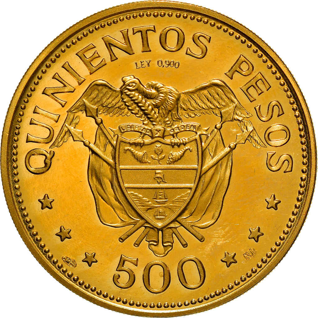 Munten, Colombia, 500 Pesos, 1968, Bogota, Proof, UNC, Goud, KM:234