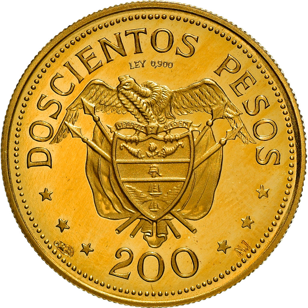 Coin, Colombia, 200 Pesos, 1968, Bogota, Proof, MS(63), Gold, KM:232