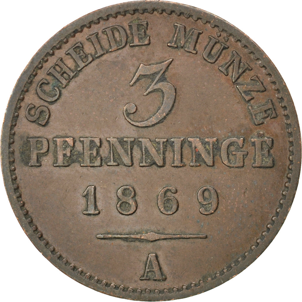 Moneta, Stati tedeschi, PRUSSIA, Wilhelm I, 3 Pfennig, 1869, Berlin, BB, Rame