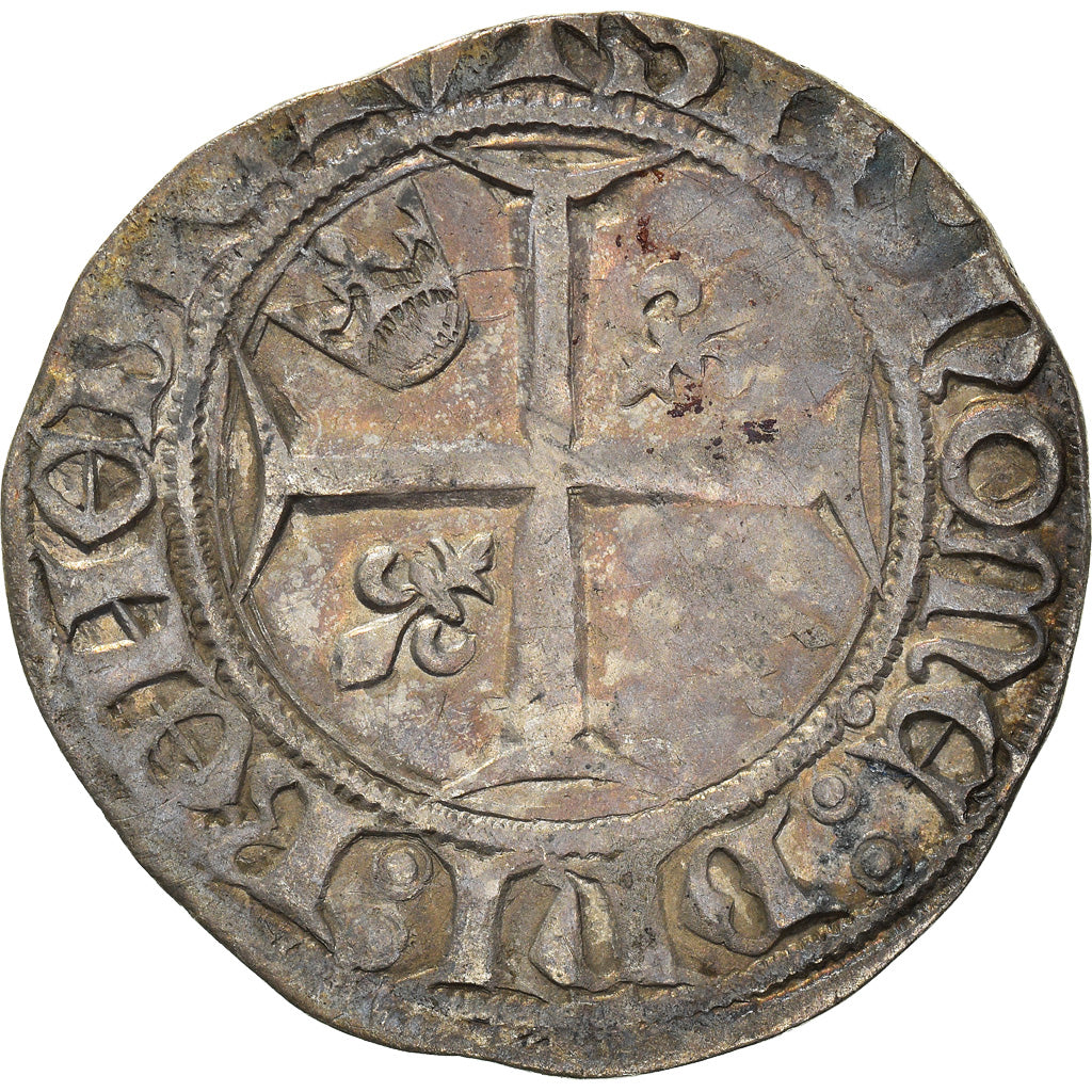 Monnaie, France, Charles VI, Blanc Guénar, Angers, TB+, Billon, Duplessy:377A