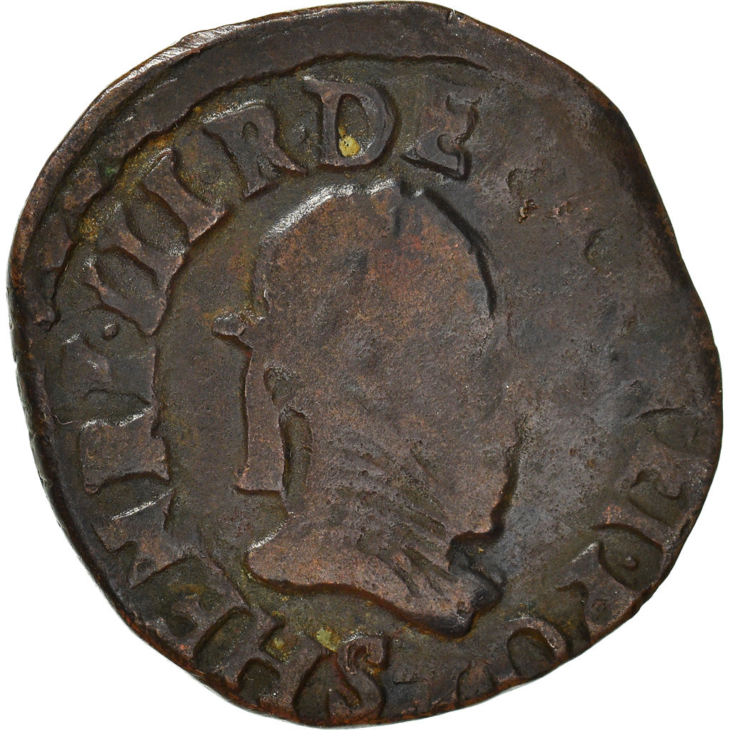 Münze, Frankreich, Henri III, Double Tournois, 1588, Troyes, S+, Kupfer