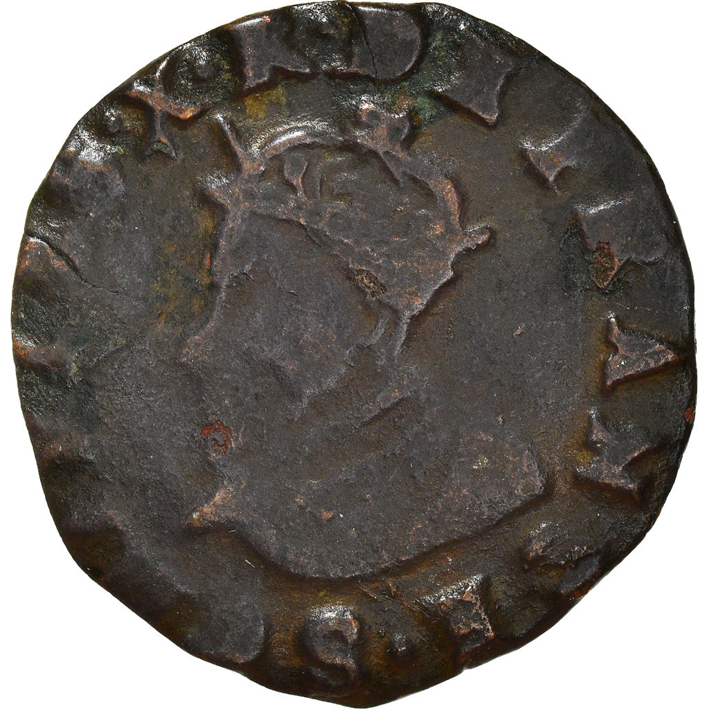 Münze, Frankreich, Charles X, Double Tournois, 1592, Troyes, S+, Kupfer