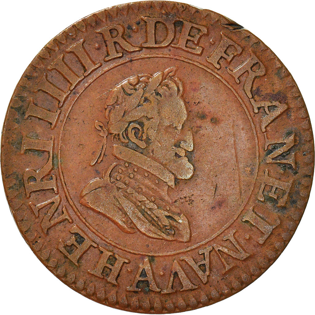 Moneta, Francja, Henri IV, Double Tournois, 1606, Paris, VF(30-35), Miedź