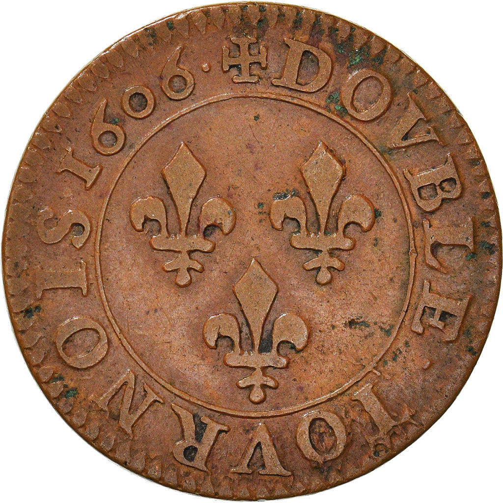 Moneta, Francja, Henri IV, Double Tournois, 1606, Paris, VF(30-35), Miedź