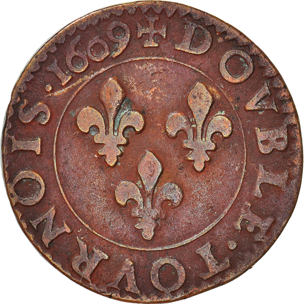 Moneta, Francia, Henri IV, Double Tournois, 1609, Nantes, MB+, Rame, CGKL:216
