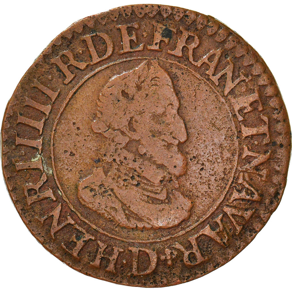 Coin, France, Henri IV, Double Tournois, 1610, Lyon, VF(30-35), Copper, CGKL:204