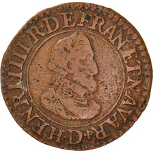 Coin, France, Henri IV, Double Tournois, 1610, Lyon, VF(30-35), Copper, CGKL:204