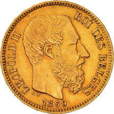 Moneta, Belgia, Leopold II, 20 Francs, 20 Frank, 1869, AU(50-53), Złoto, KM:32