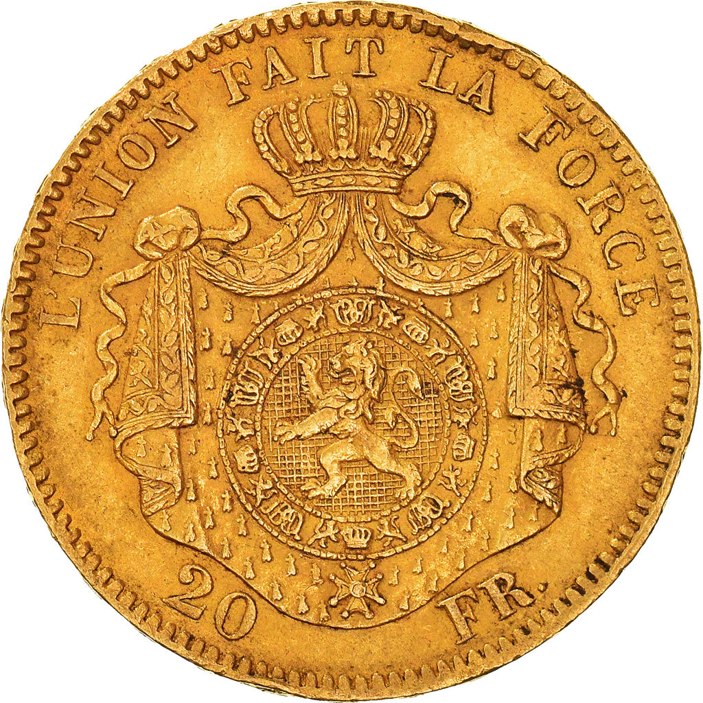 Coin, Belgium, Leopold II, 20 Francs, 20 Frank, 1869, AU(50-53), Gold, KM:32
