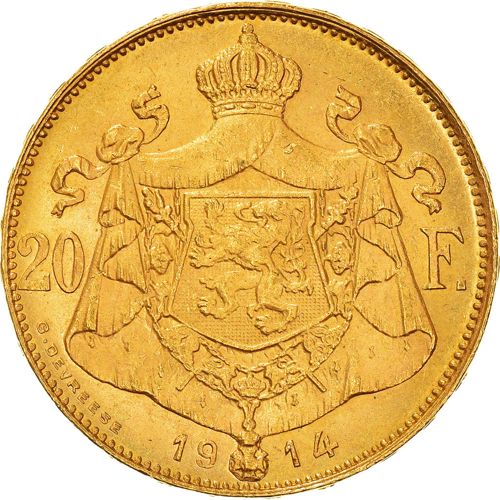 Coin, Belgium, Albert I, 20 Francs, 20 Frank, 1914, AU(55-58), Gold, KM:78