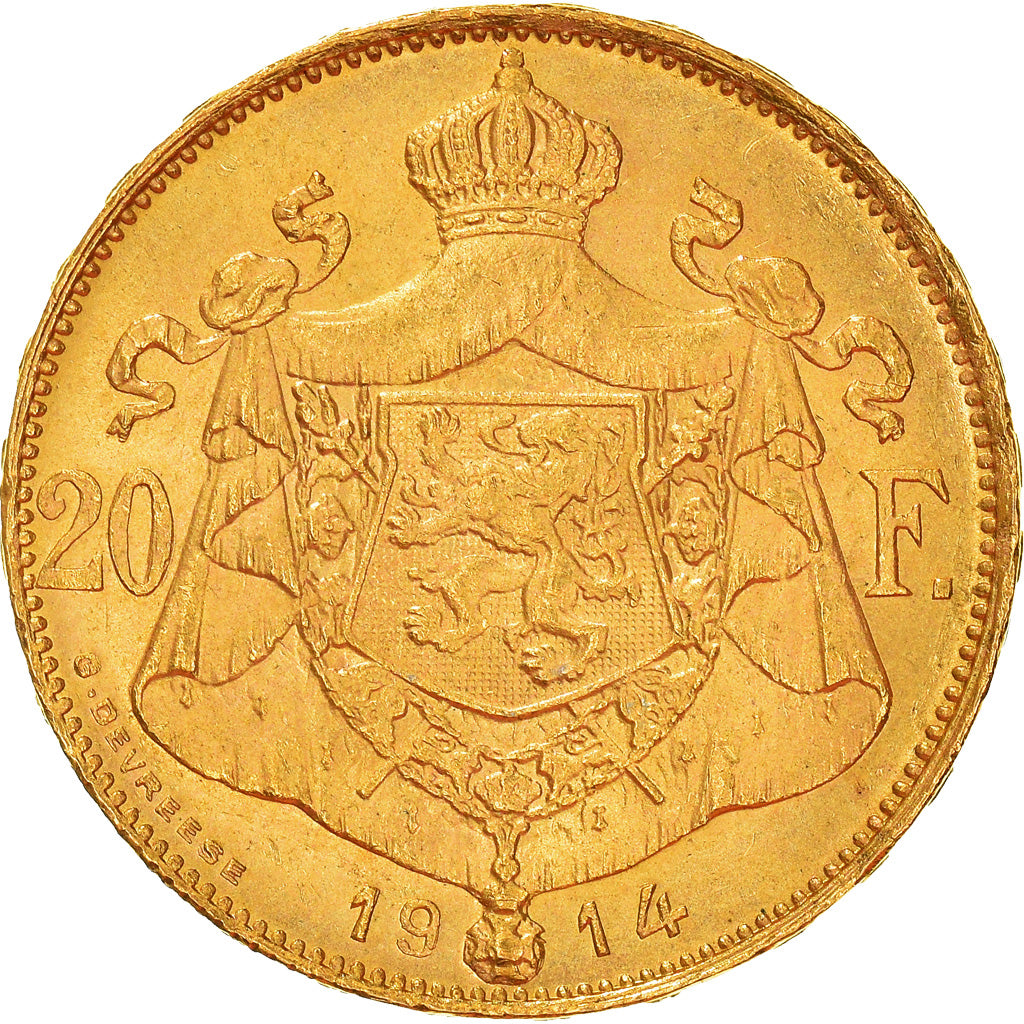 Coin, Belgium, Albert I, 20 Francs, 20 Frank, 1914, AU(55-58), Gold, KM:78