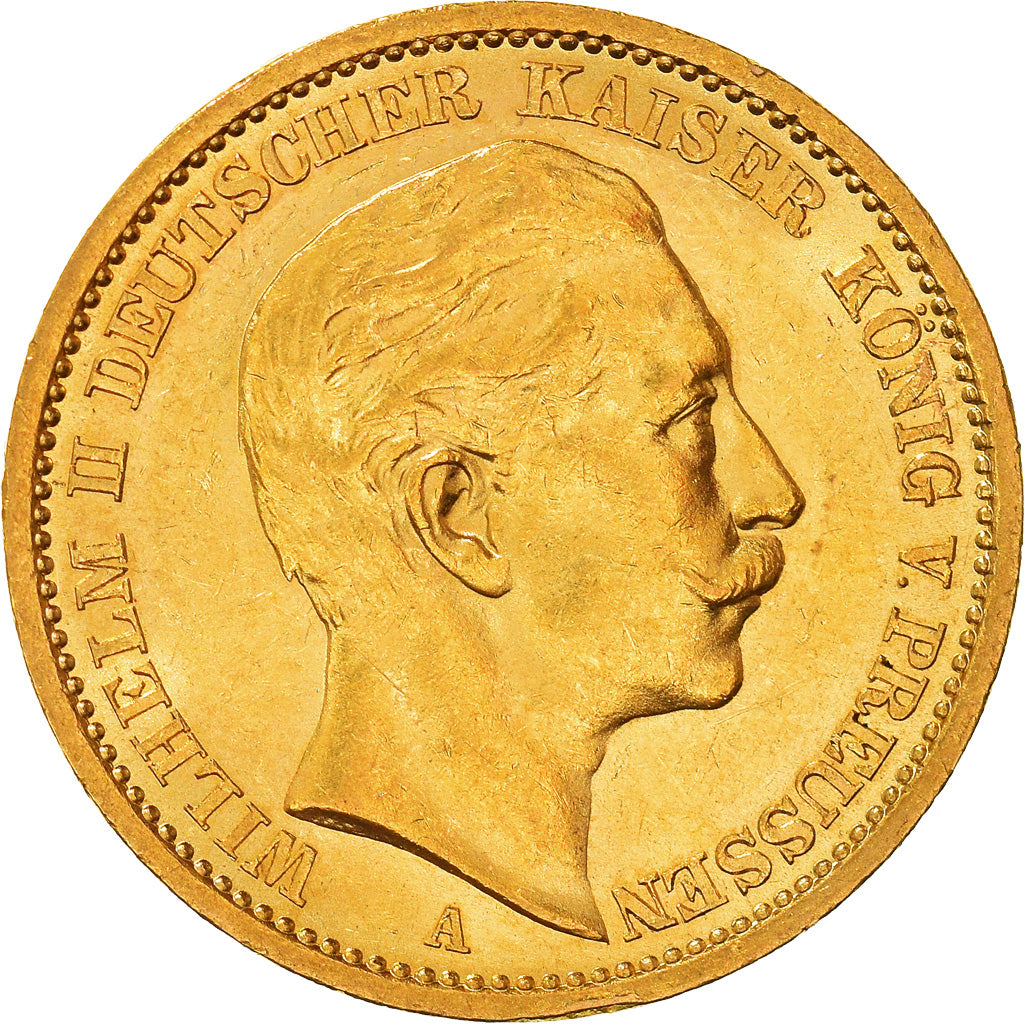 Moneda, Estados alemanes, PRUSSIA, Wilhelm II, 20 Mark, 1908, Berlin, EBC+, Oro