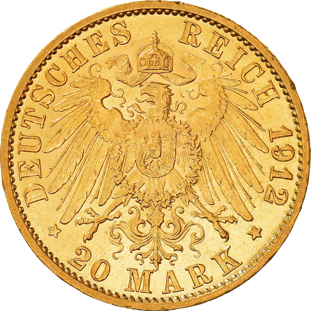 Moneda, Estados alemanes, PRUSSIA, Wilhelm II, 20 Mark, 1912, Berlin, EBC+, Oro