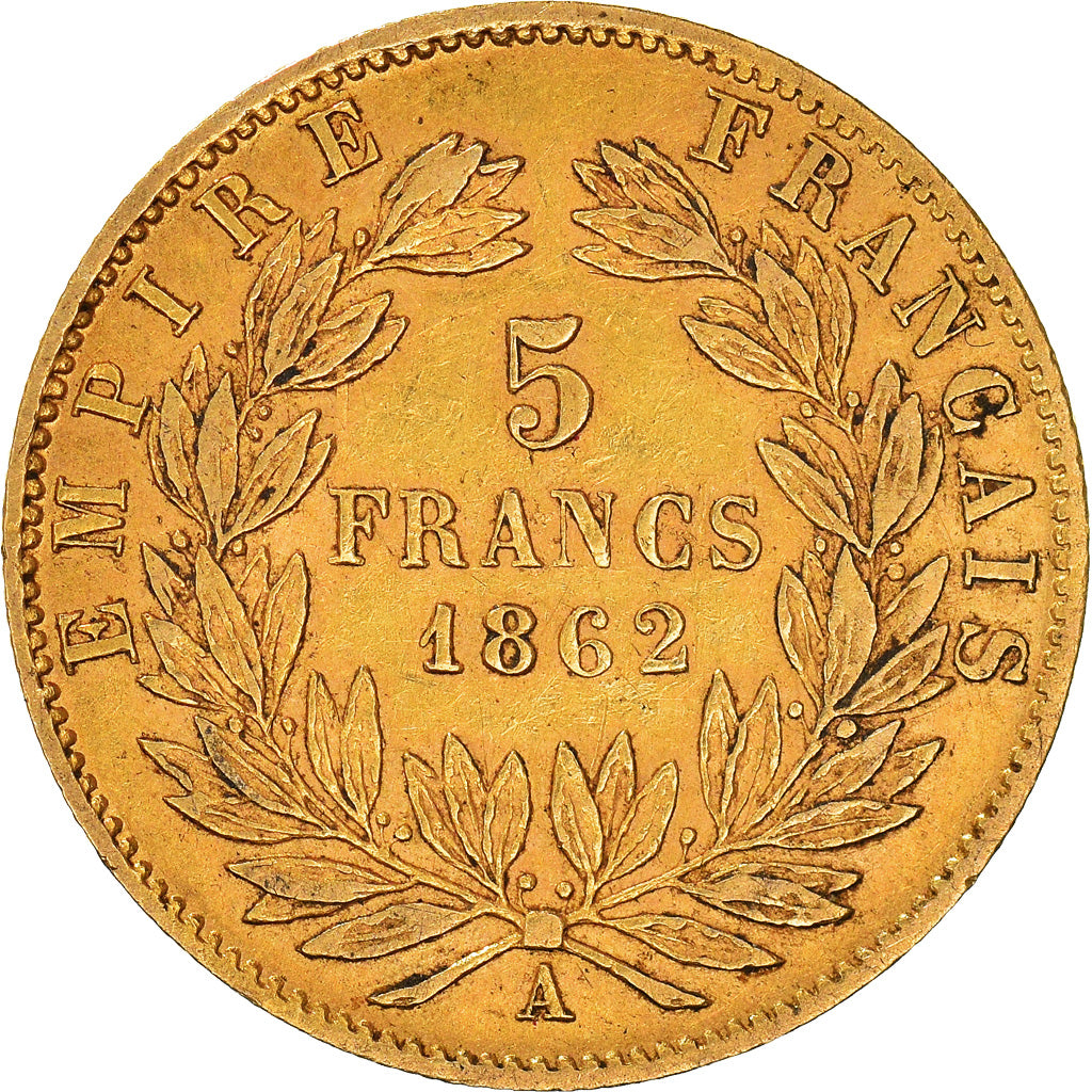 Moneta, Francia, Napoleon III, Napoléon III, 5 Francs, 1862, Paris, BB, Oro