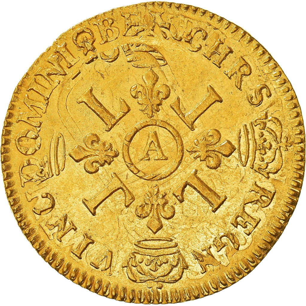 Coin, France, Louis XIV, Louis d'or aux 4 L, Louis d'Or, Uncertain date, Paris